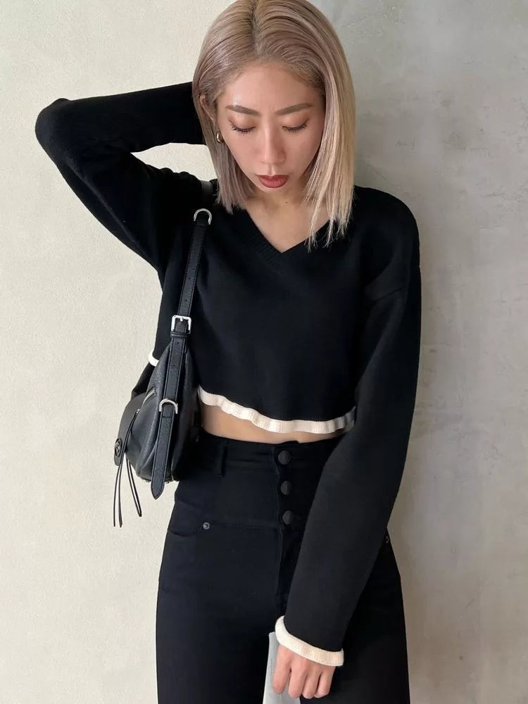 EMODA 拼色短款針織上衣 2色 [TP255]