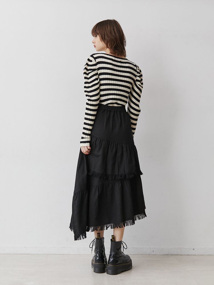 jouetie 前拉鏈流蘇分層半身裙 2色 [BT274]