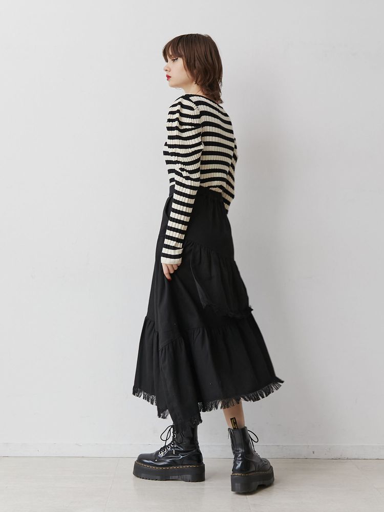 jouetie 前拉鏈流蘇分層半身裙 2色 [BT274]