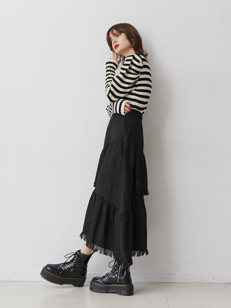 jouetie 前拉鏈流蘇分層半身裙 2色 [BT274]