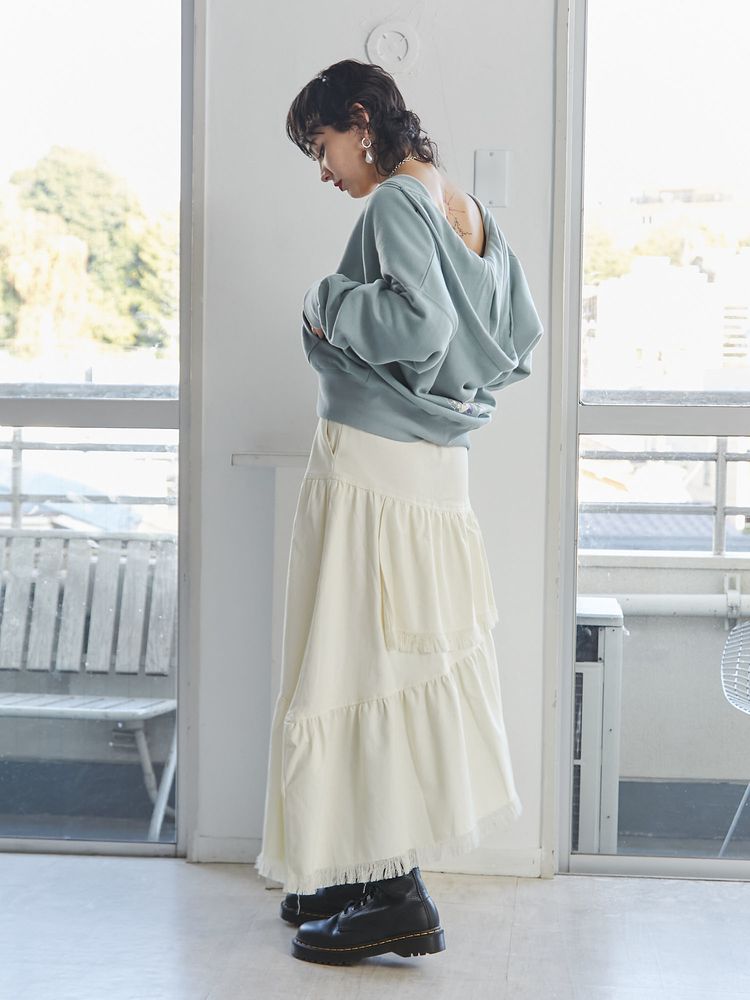 jouetie 前拉鏈流蘇分層半身裙 2色 [BT274]