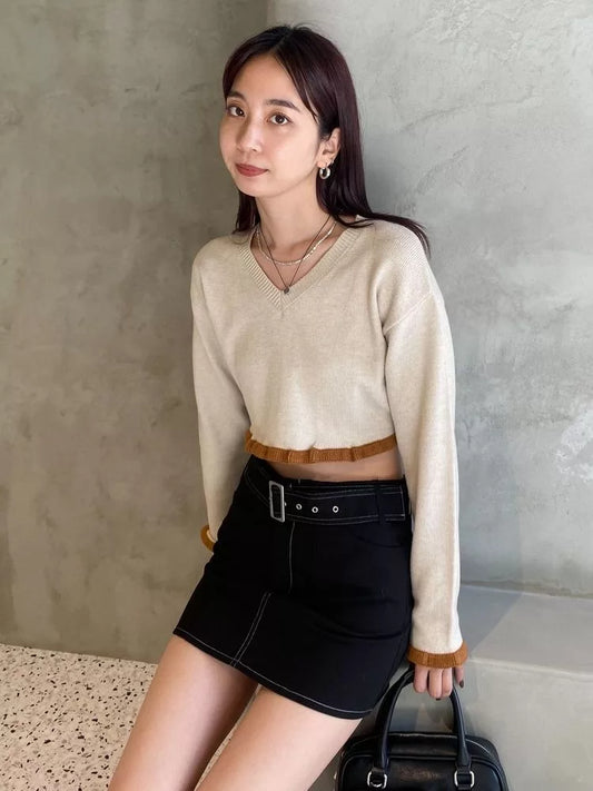 EMODA 拼色短款針織上衣 2色 [TP255]