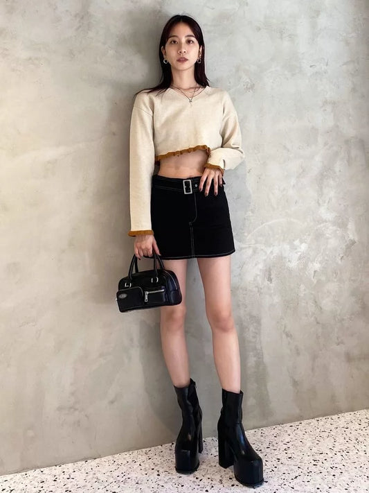 EMODA 拼色短款針織上衣 2色 [TP255]