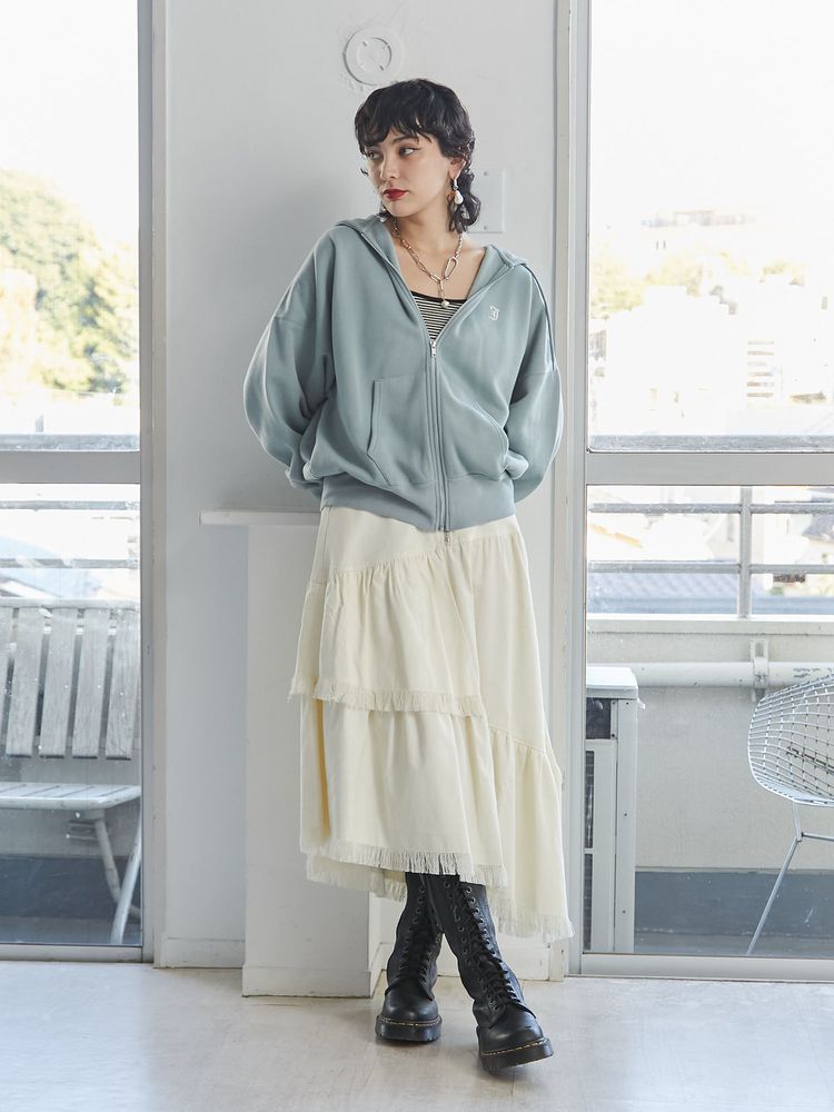 jouetie 前拉鏈流蘇分層半身裙 2色 [BT274]