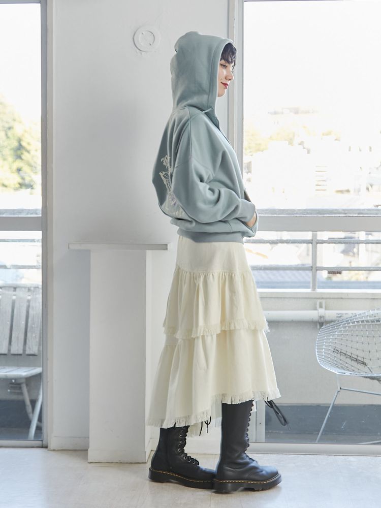 jouetie 前拉鏈流蘇分層半身裙 2色 [BT274]