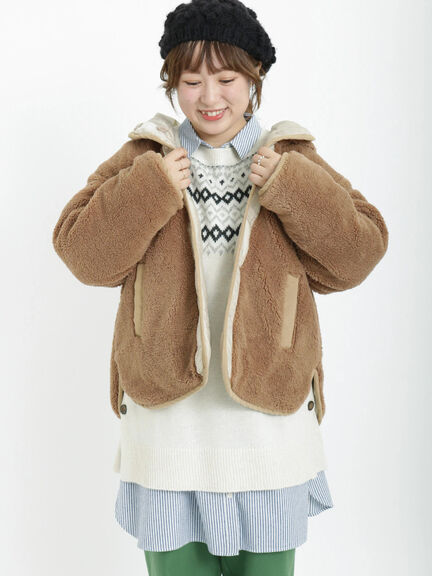 Samansa Mos2 毛毛雙面連帽外套 2色 [OT191]