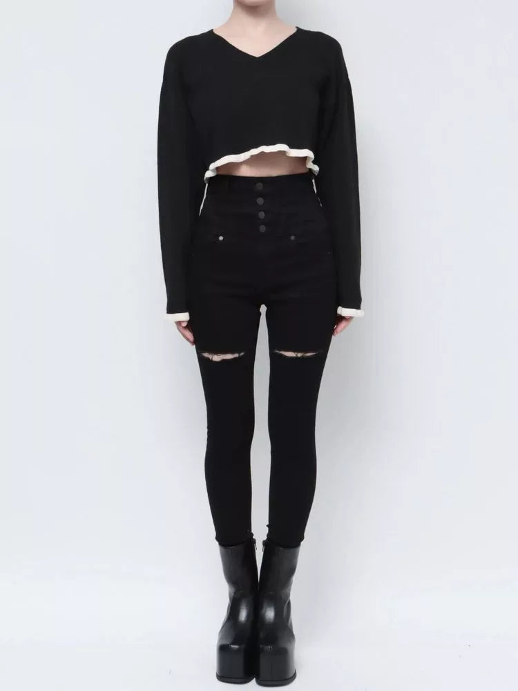 EMODA 拼色短款針織上衣 2色 [TP255]