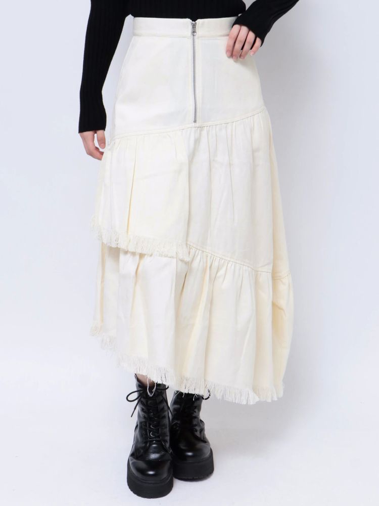 jouetie 前拉鏈流蘇分層半身裙 2色 [BT274]