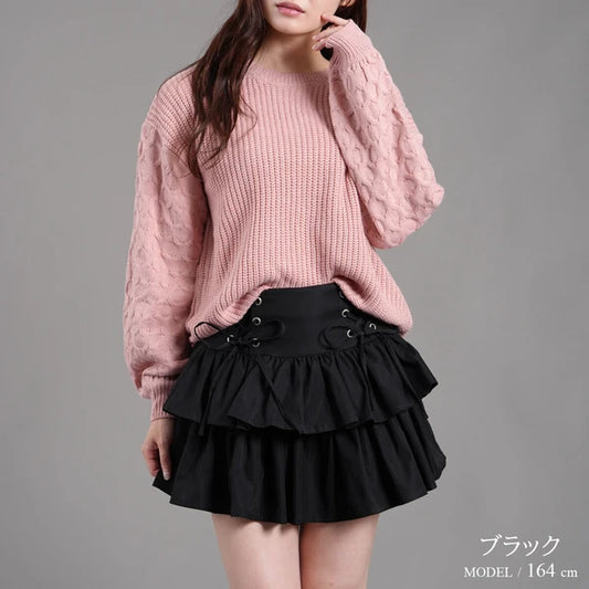 Nohea 雙蝴蝶結綁帶蛋糕短裙 3色[BT298]