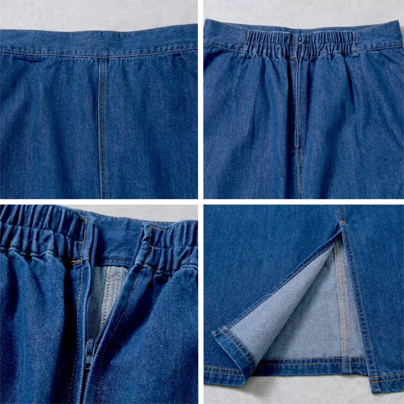 後開叉休閒牛仔長裙 2色入 [BT53]
