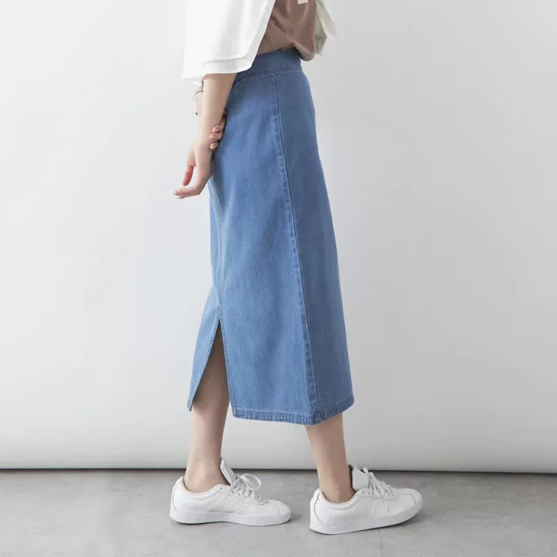 後開叉休閒牛仔長裙 2色入 [BT53]