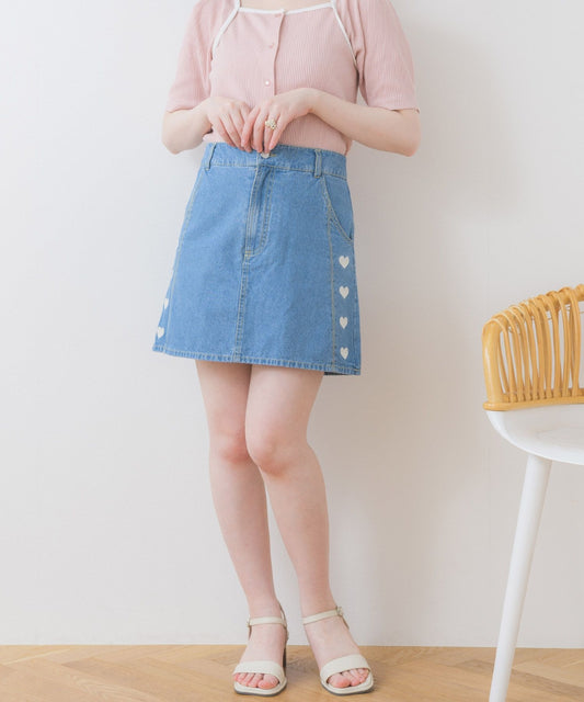 ems excite 心心刺繡牛仔裙 2色 [BT243]
