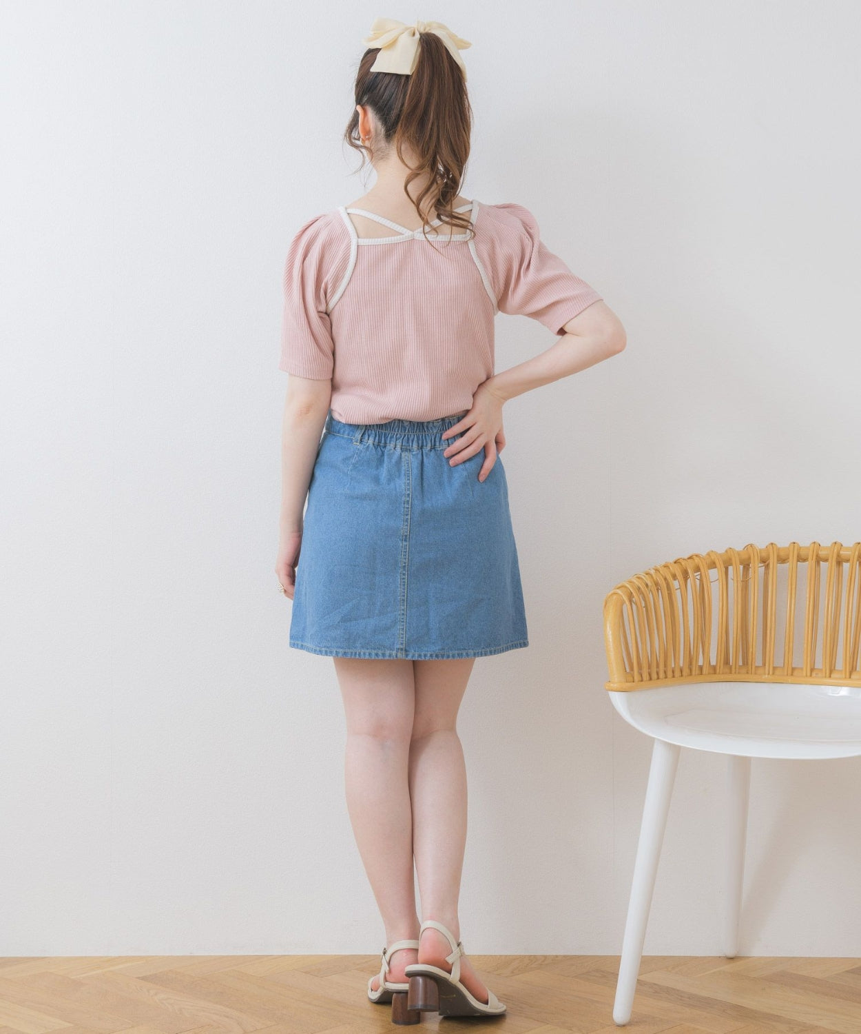 ems excite 心心刺繡牛仔裙 2色 [BT243]