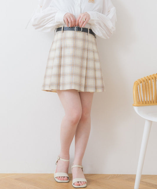 ems excite 附腰帶格仔百褶裙 [BT270]