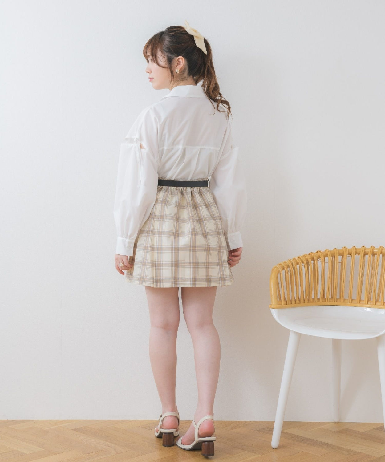 ems excite 附腰帶格仔百褶裙 [BT270]