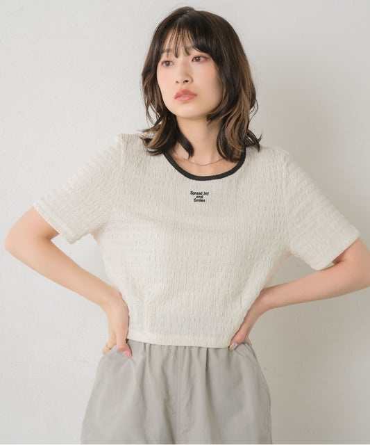 ems excite 刺繡字拼色百搭上衣 [TP281]