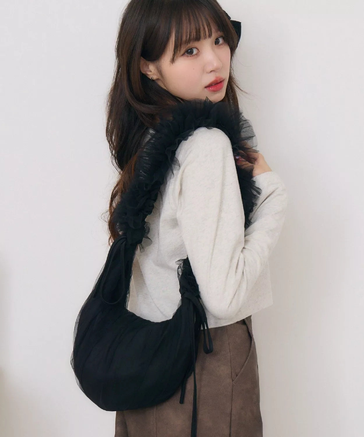 ems excite Ruffle薄紗蝴蝶結單肩包 3色 [BG0188]