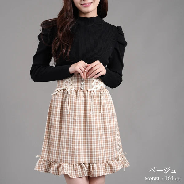 Nohea Ruffle裙擺蝴蝶結綁帶格仔吊帶裙 3色 ［BT304]