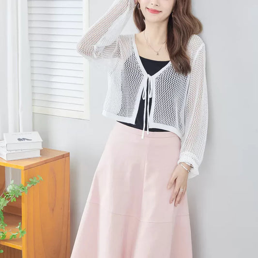 繫帶網紋編織外套 [OT60]