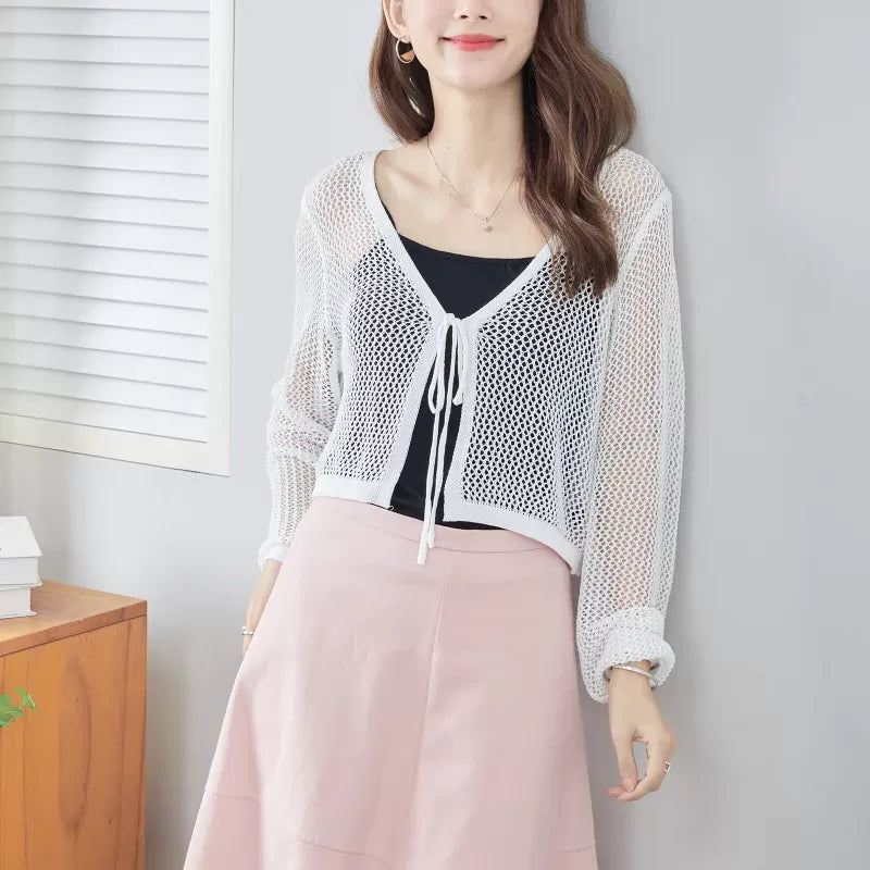 繫帶網紋編織外套 [OT60]