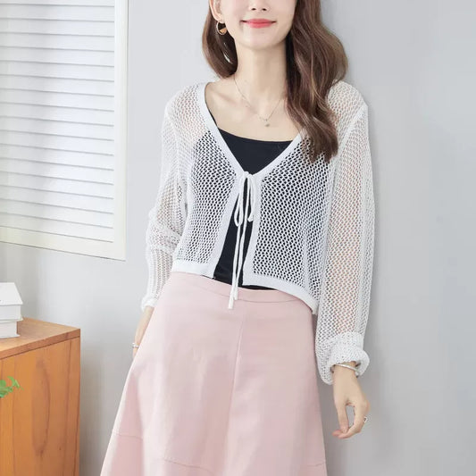 繫帶網紋編織外套 [OT60]