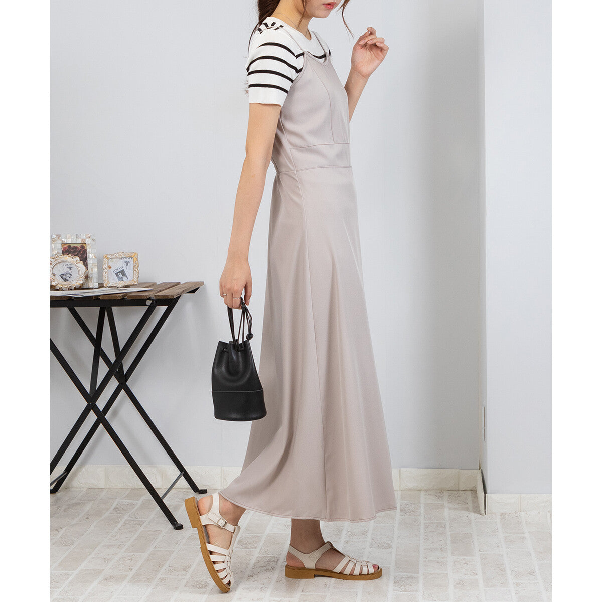 吊帶拉鏈開叉連身裙 4色 [OP105]