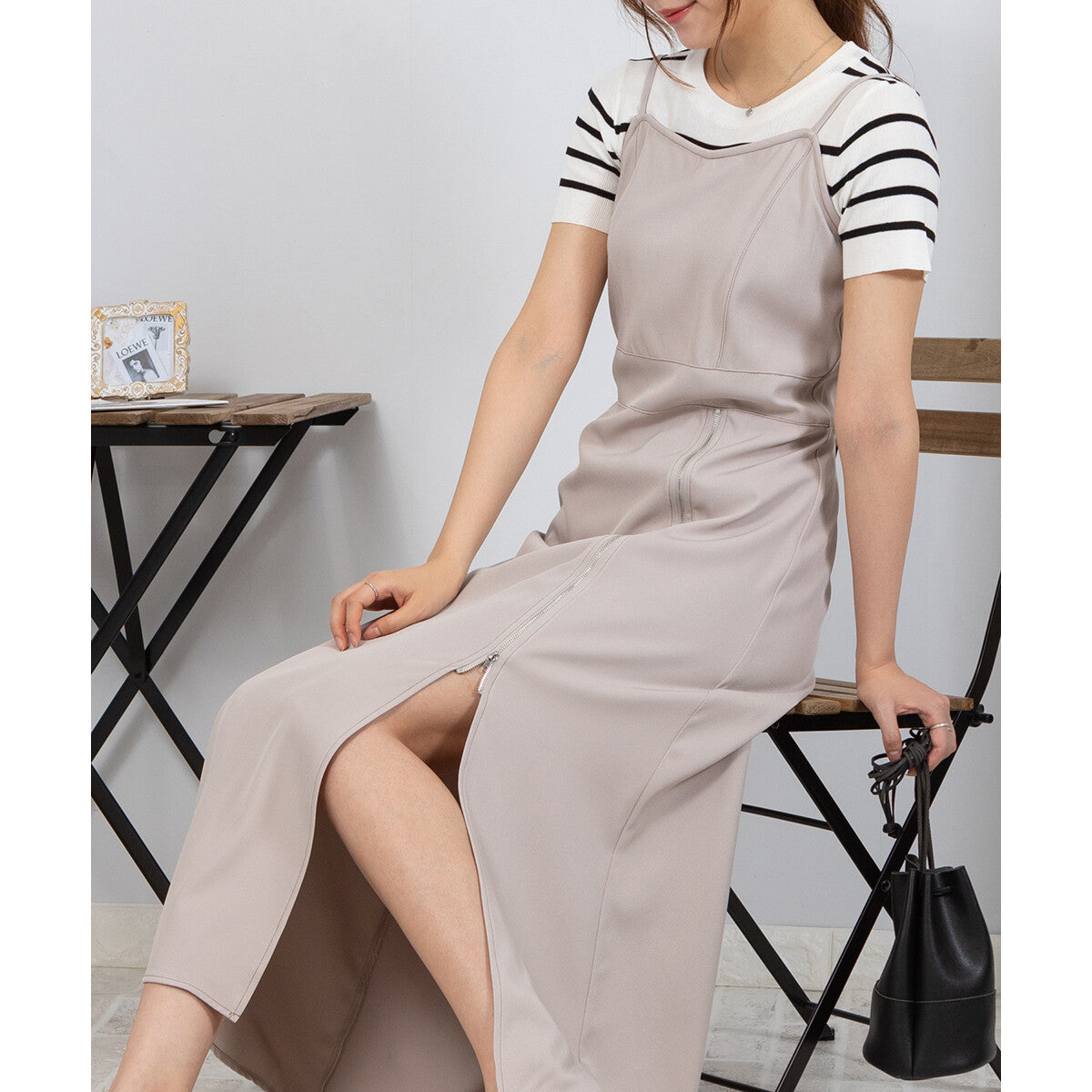 吊帶拉鏈開叉連身裙 4色 [OP105]