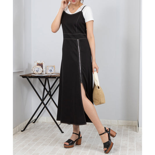 吊帶拉鏈開叉連身裙 4色 [OP105]