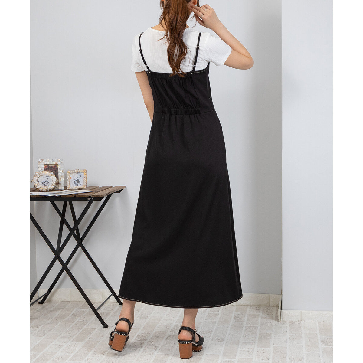 吊帶拉鏈開叉連身裙 4色 [OP105]