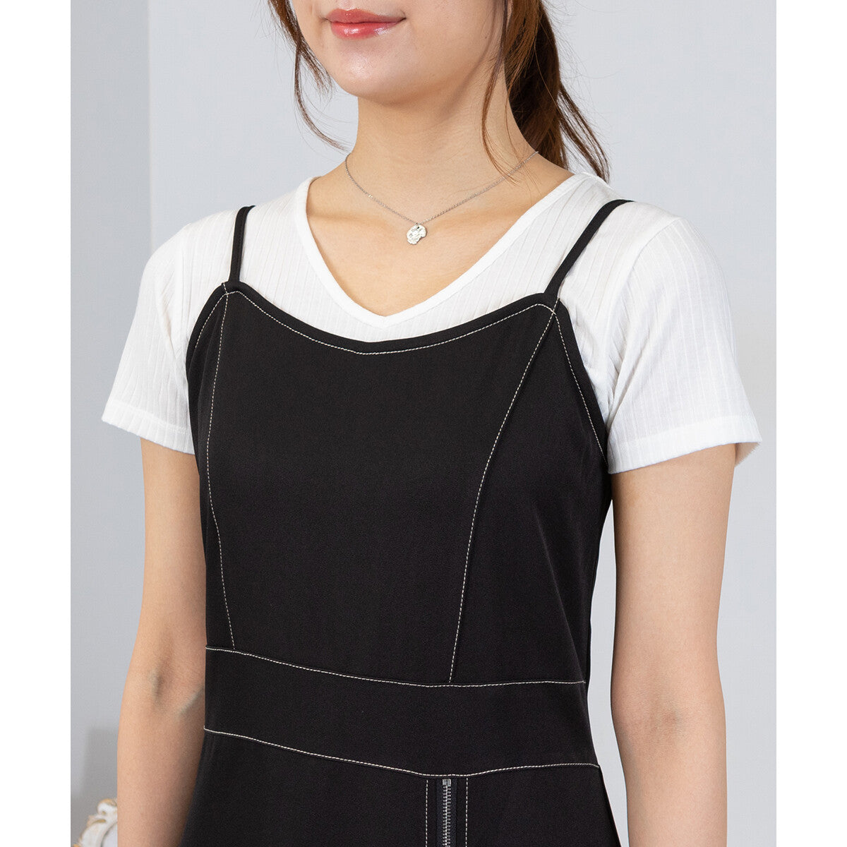 吊帶拉鏈開叉連身裙 4色 [OP105]