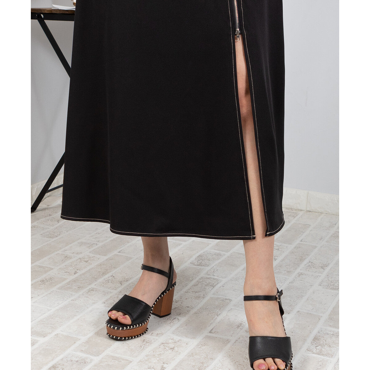 吊帶拉鏈開叉連身裙 4色 [OP105]