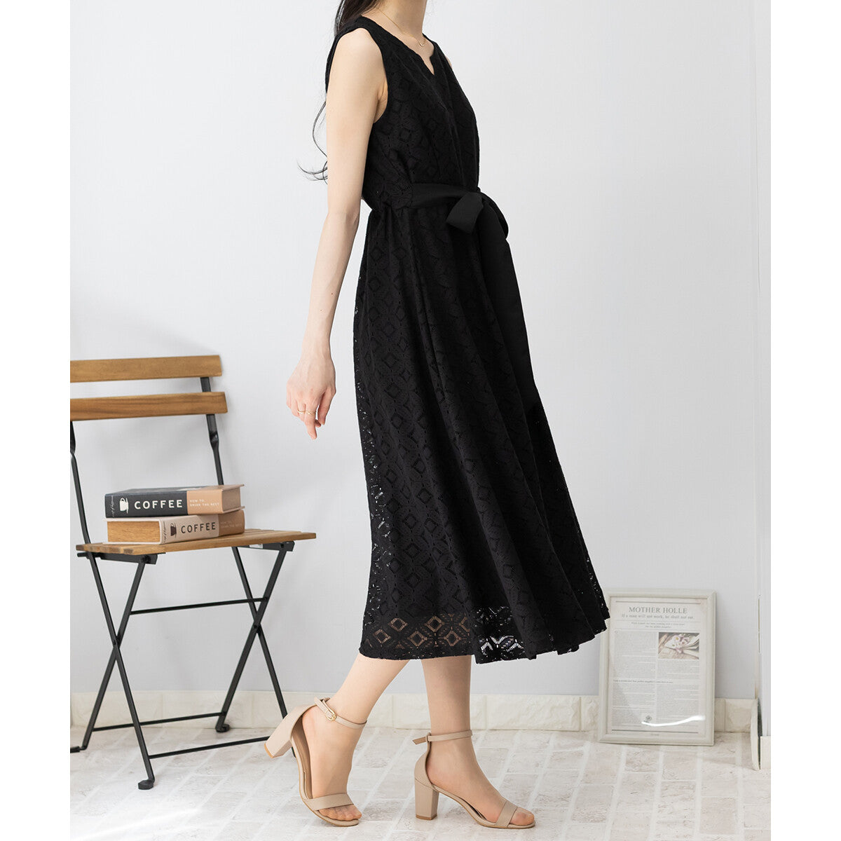 菱格蕾絲蝴蝶結連身裙 [OP111]