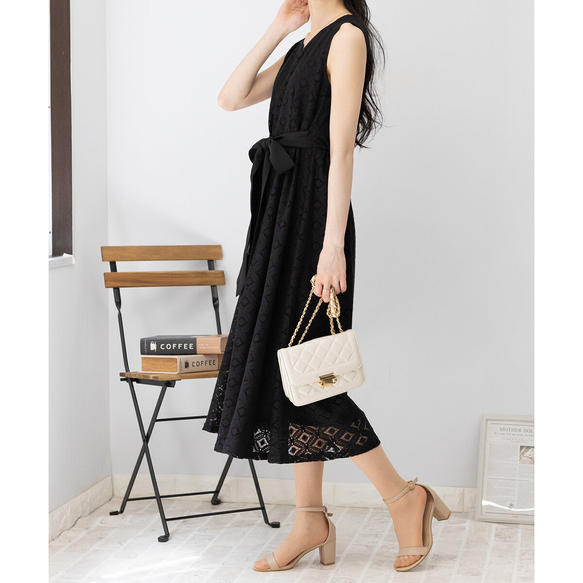 菱格蕾絲蝴蝶結連身裙 [OP111]