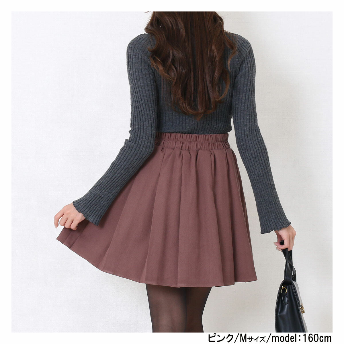 絨面蝴蝶結綁帶百摺裙 3色 [BT146]