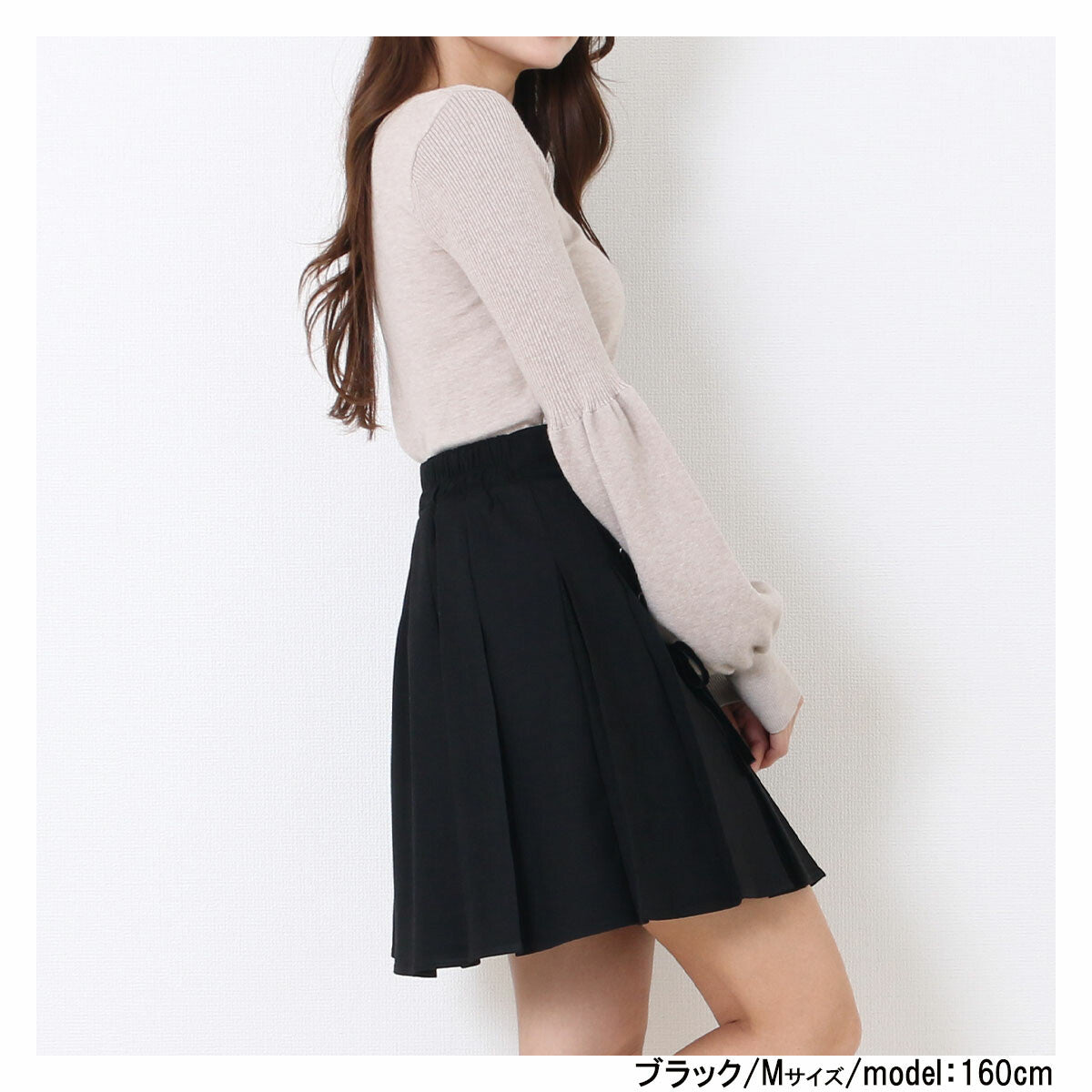 絨面蝴蝶結綁帶百摺裙 3色 [BT146]