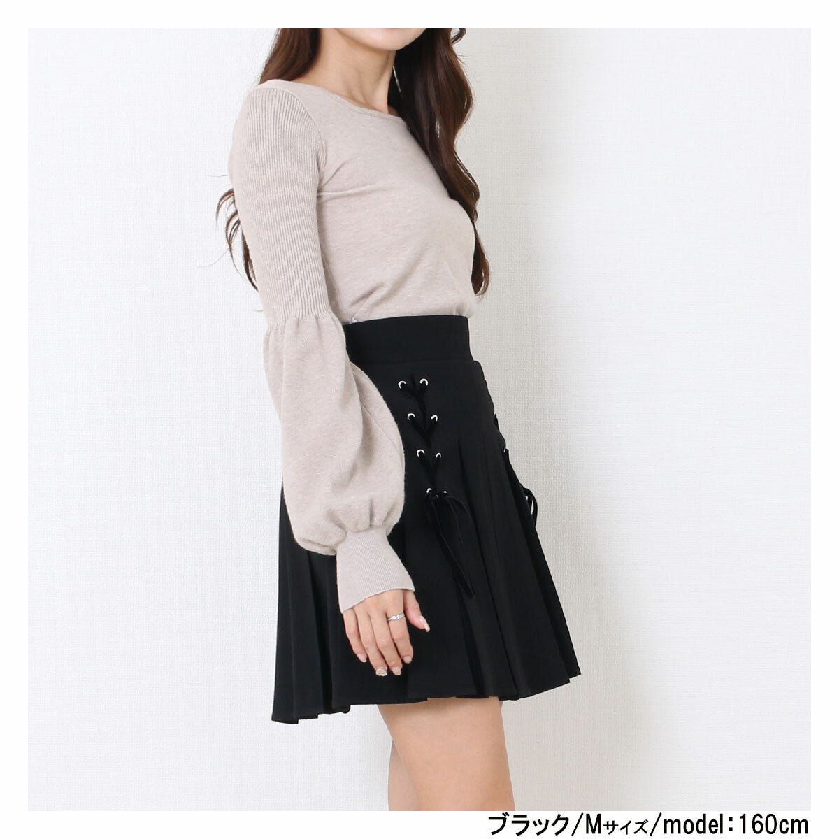 絨面蝴蝶結綁帶百摺裙 3色 [BT146]