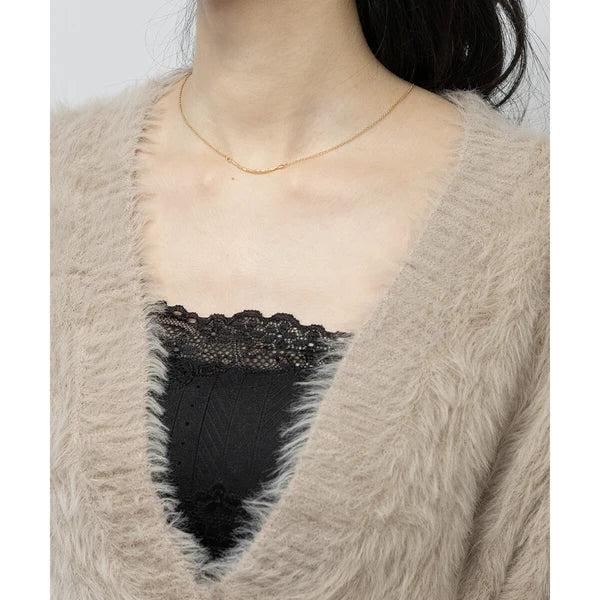 針織毛茸茸 V 領短款開襟衫 [OT212]