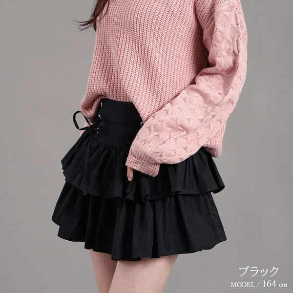 Nohea 雙蝴蝶結綁帶蛋糕短裙 3色[BT298]