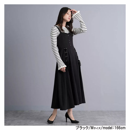 雙蝴蝶結綁帶吊帶連身裙 2色 [OP314]