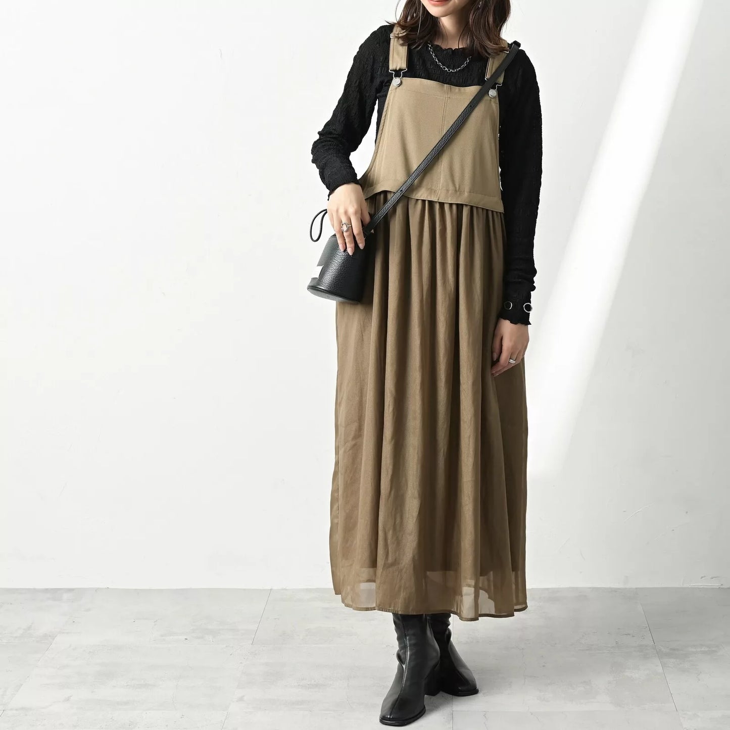 拼布吊帶連身裙 2色 [OP320]