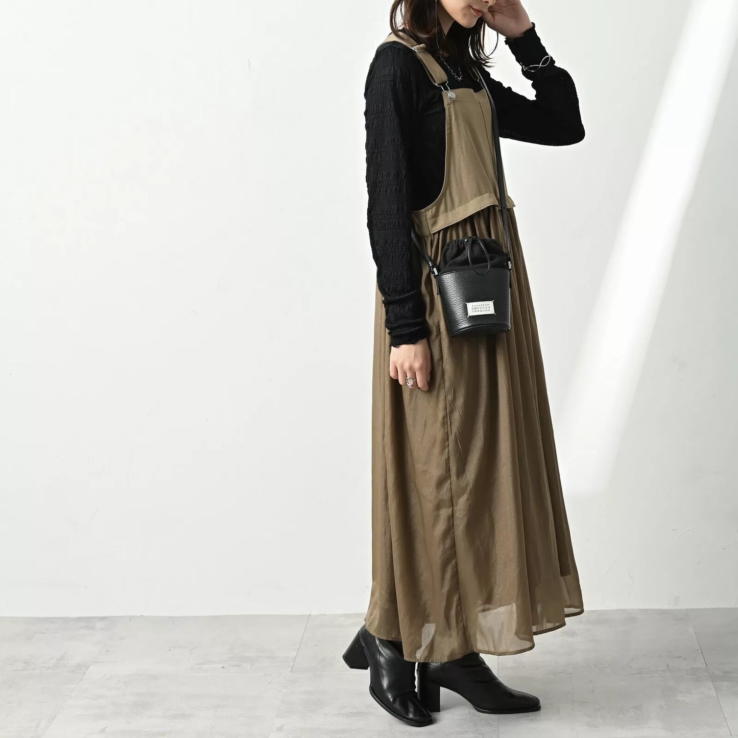 拼布吊帶連身裙 2色 [OP320]