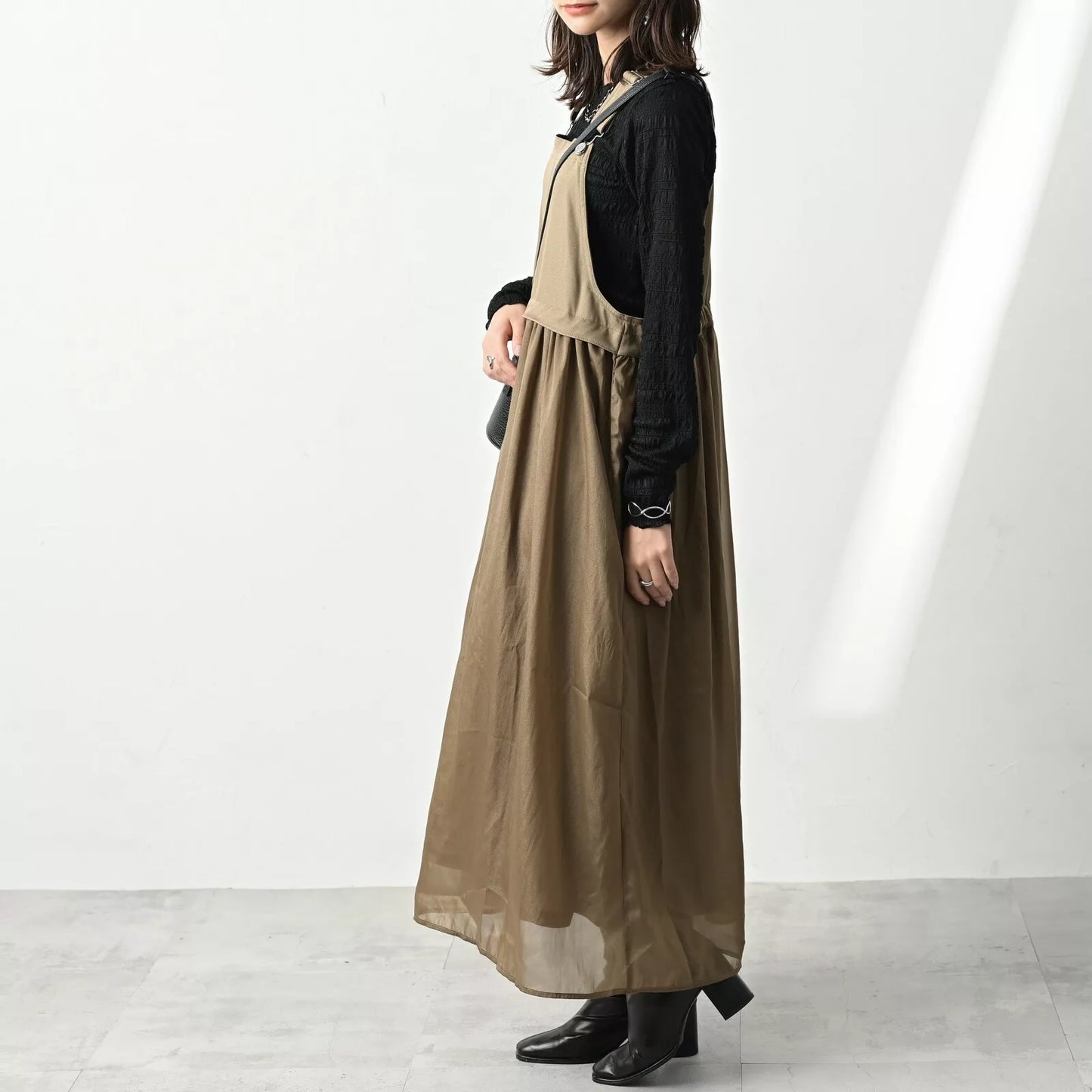 拼布吊帶連身裙 2色 [OP320]