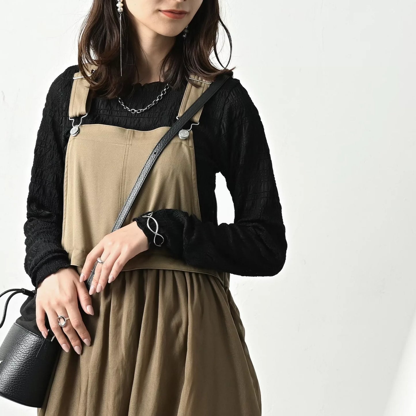 拼布吊帶連身裙 2色 [OP320]