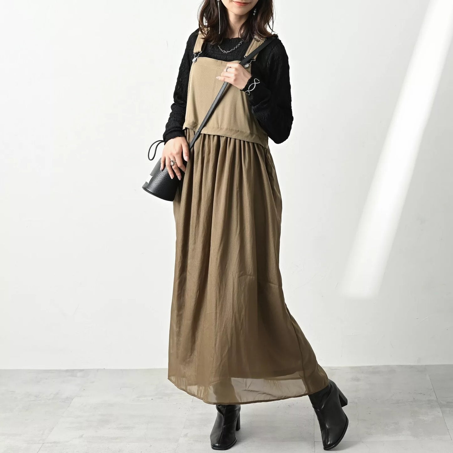 拼布吊帶連身裙 2色 [OP320]