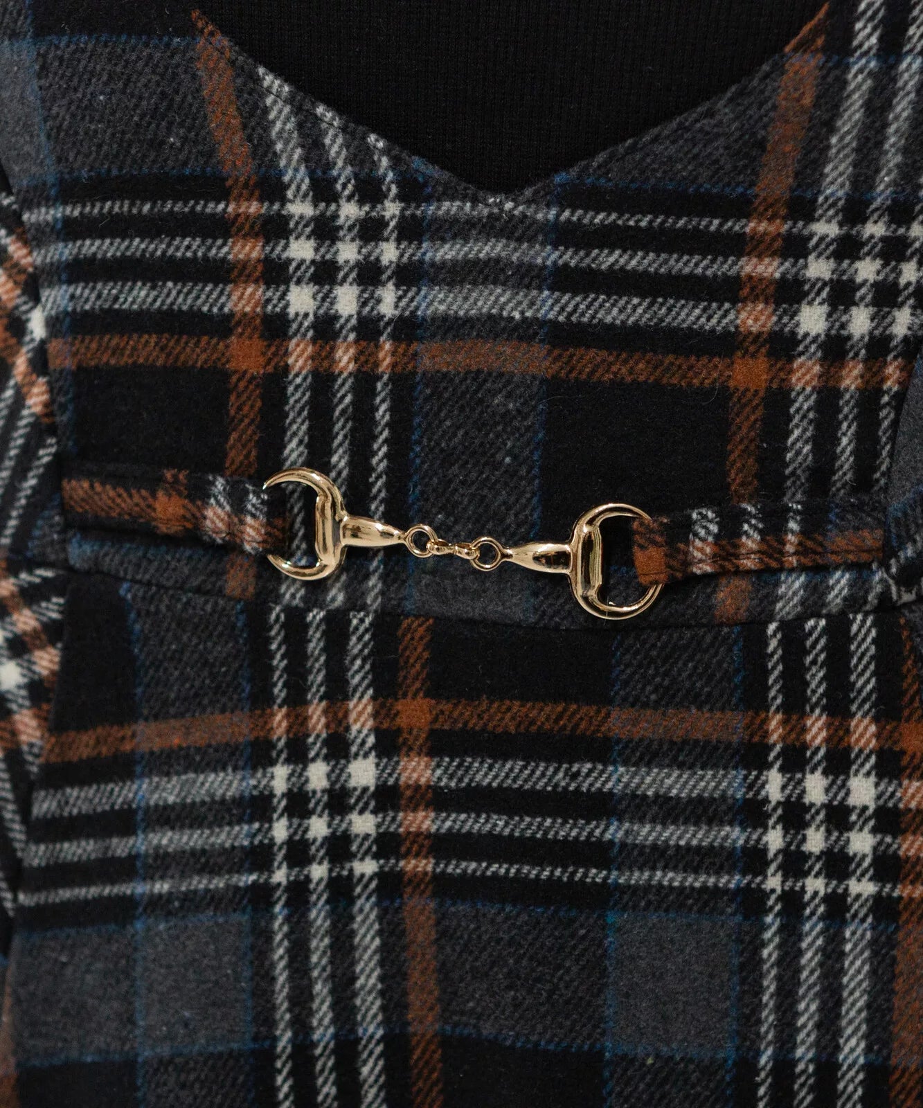 金扣子格仔背心連身裙 [OP307]