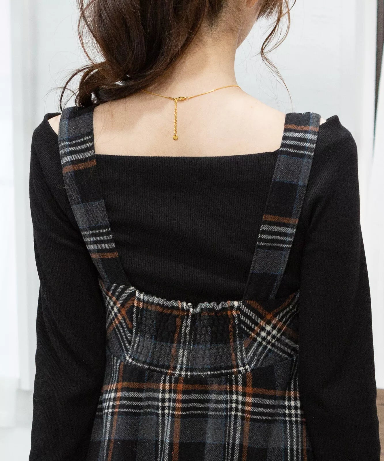 金扣子格仔背心連身裙 [OP307]