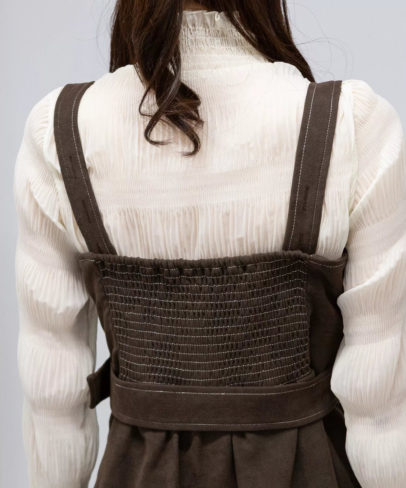 高腰腰帶拼格仔吊帶連身裙 3色 [OP308]