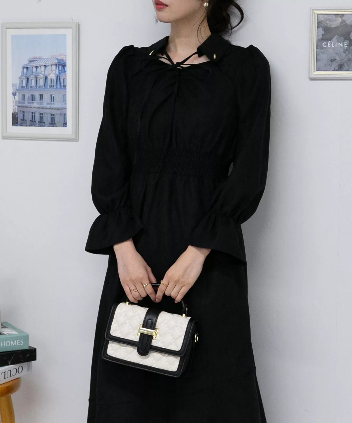 蝴蝶結綁帶荷葉袖口連身裙 3色 [OP311]