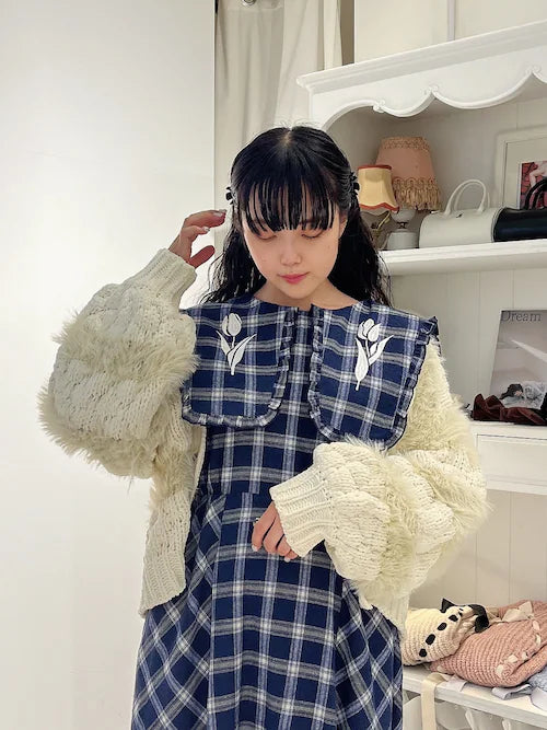 merry jenny 毛毛間條針織外套 [OT264]