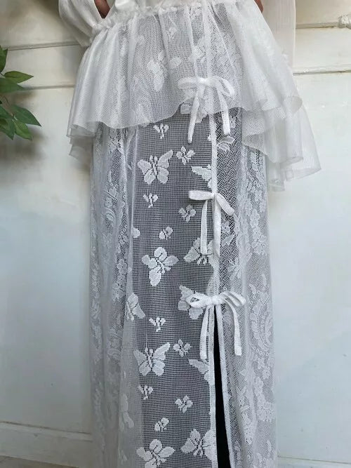 merry jenny 蝴蝶蕾絲多層半身裙 2色 [BT287]